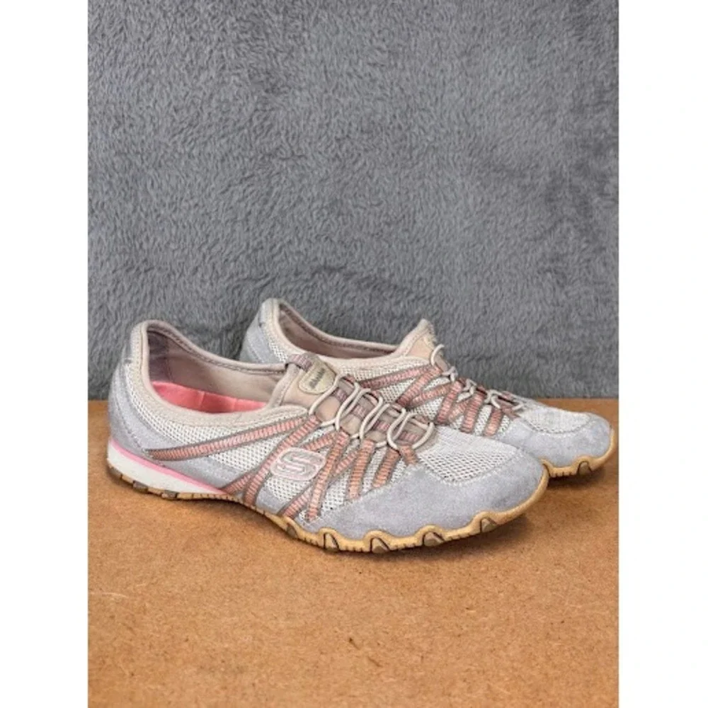 Skechers Bikers Grey Tan Pink Slip On Bungee Sneakers 21159 Womens 8